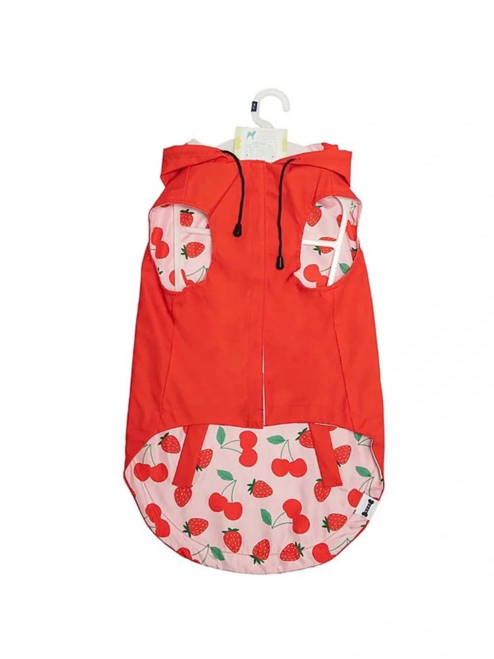 WOOF Strawberry Pet Reversible red Raincoat with Hood, size Medium, NWT